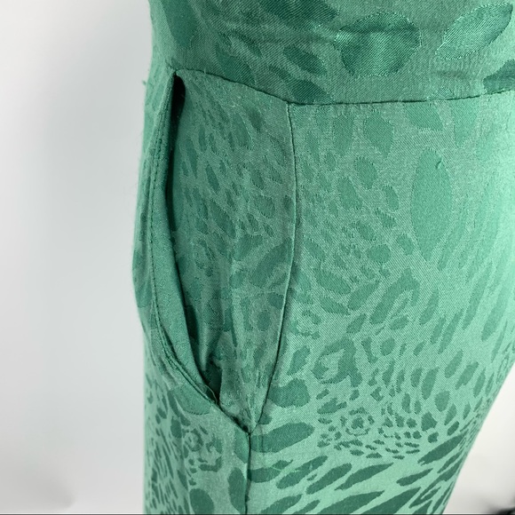 TOPSHOP Tie Neck Jacquard Crop Green Jumpsuit - Picture 13 of 16